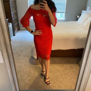 ASOS off the shoulder red midi dress